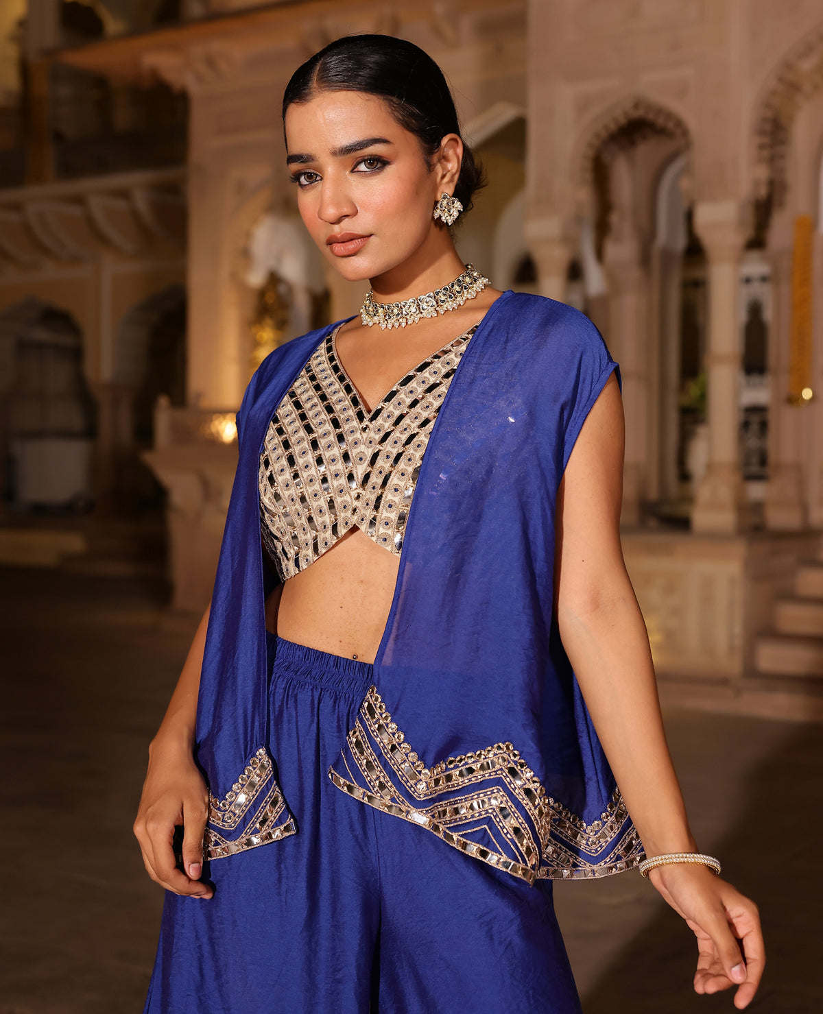 Sheesha Blue Chanderi Coord Set