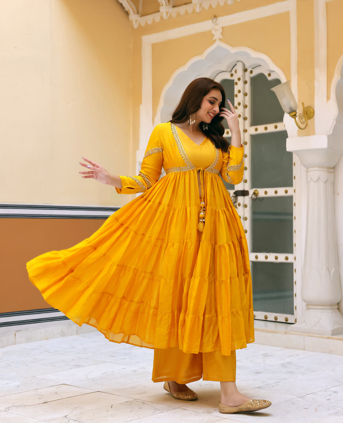 Husnara Mustard Chanderi Coord Set