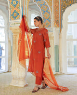 Sajda Burnt Orange Chanderi Suit Set
