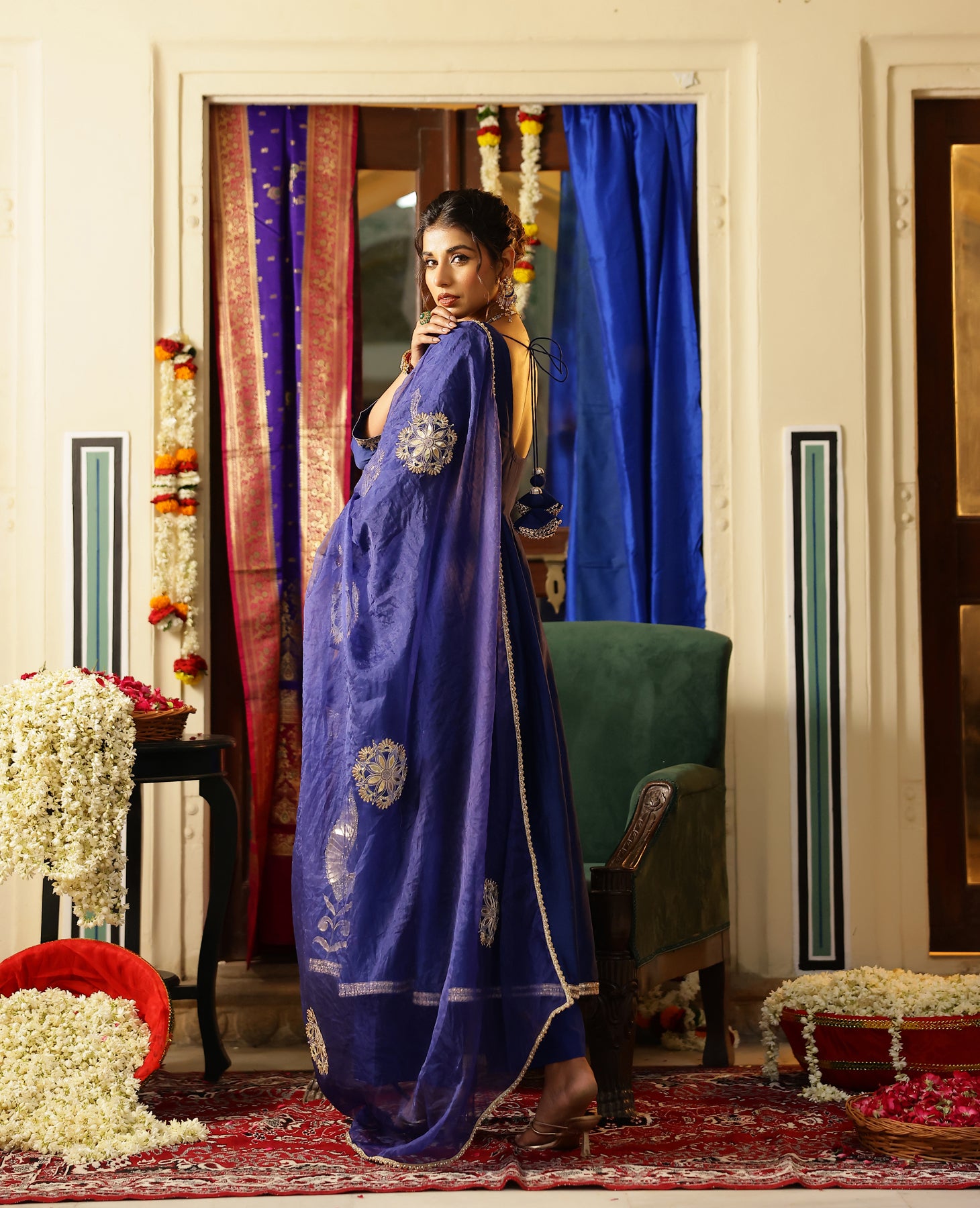 Swarna Blue Chanderi Suit Set