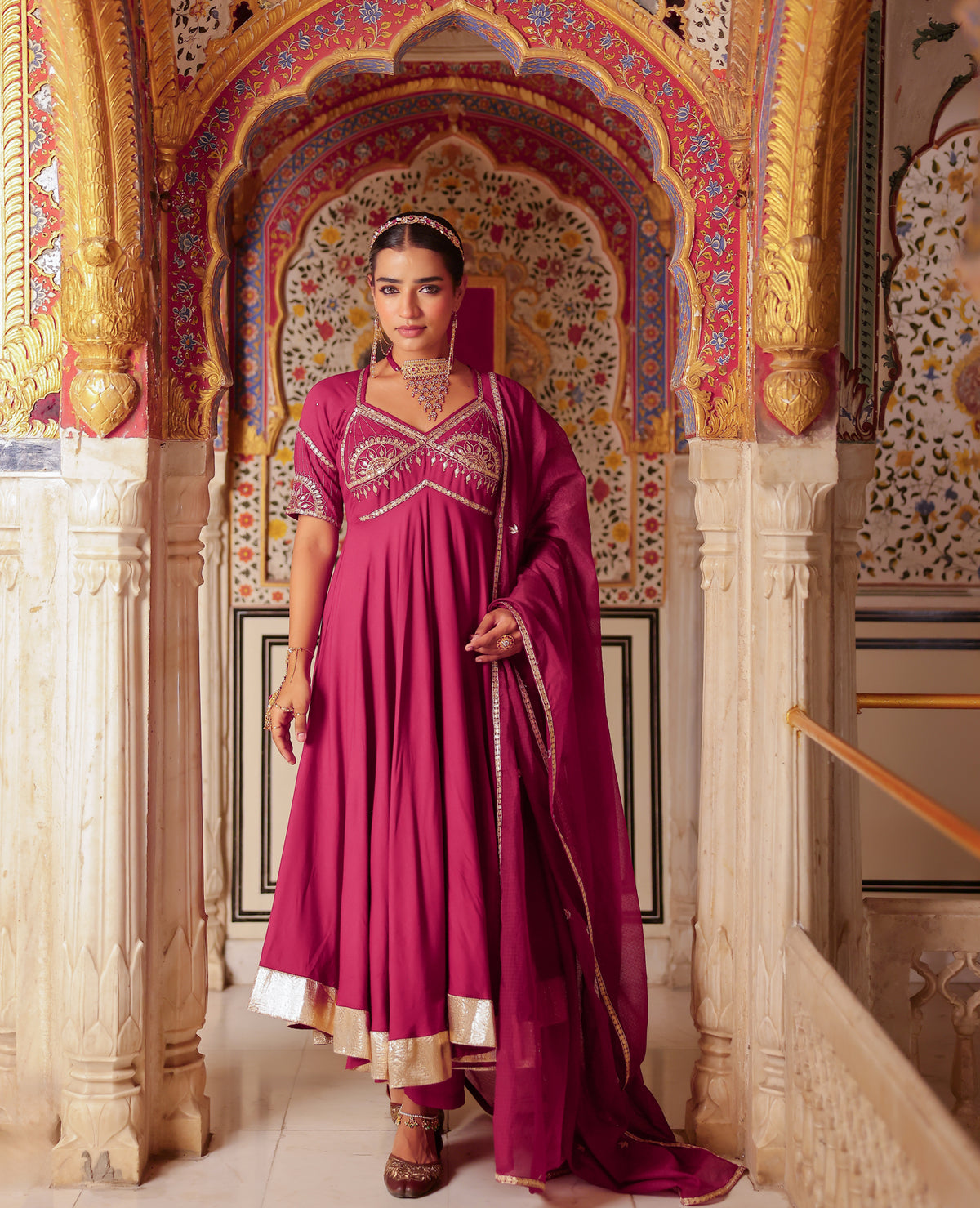 Raaj Wine Rayon Aangi Suit Set