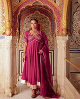 Raaj Wine Rayon Aangi Suit Set