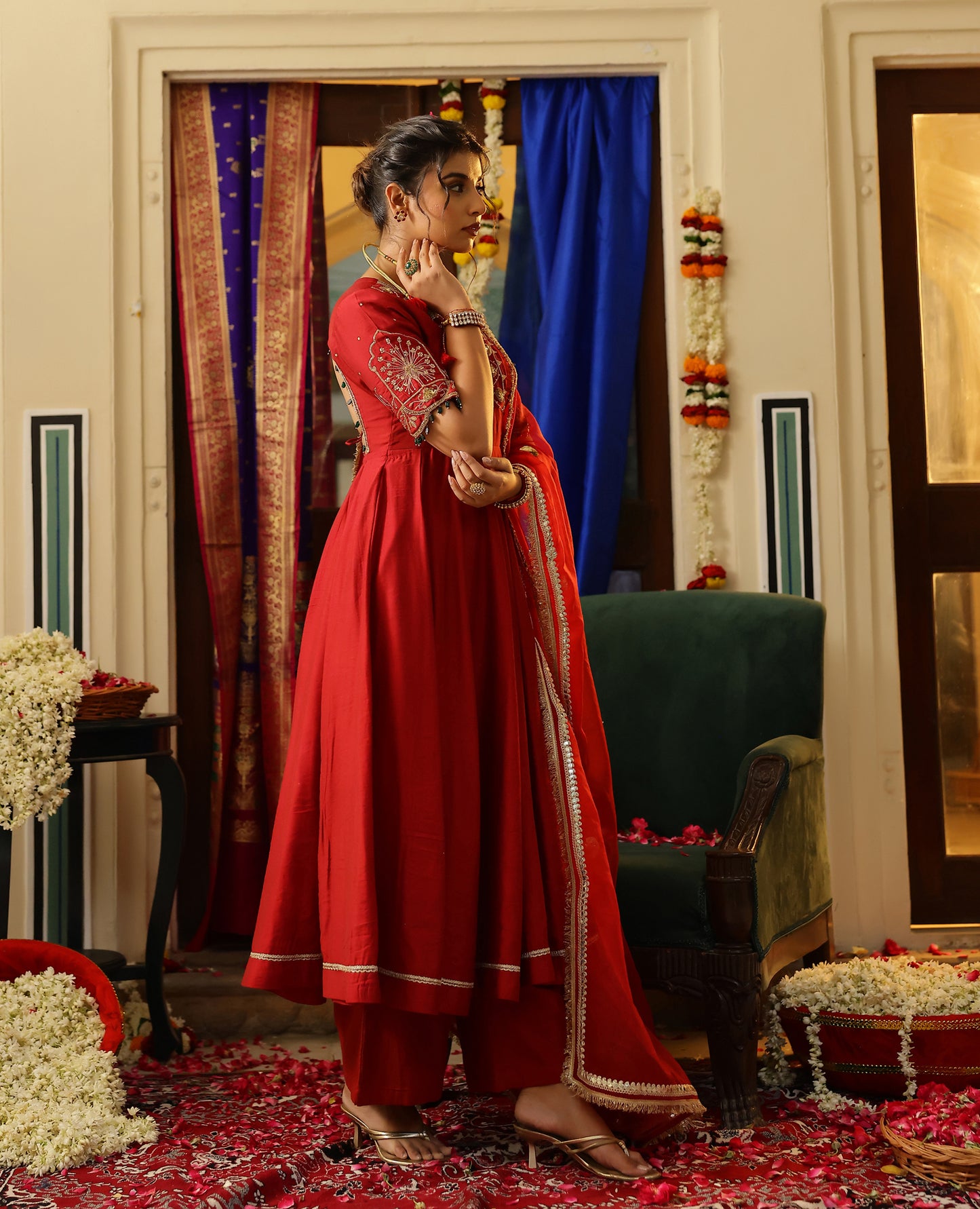 Vasudha Maroon Chanderi Suit Set