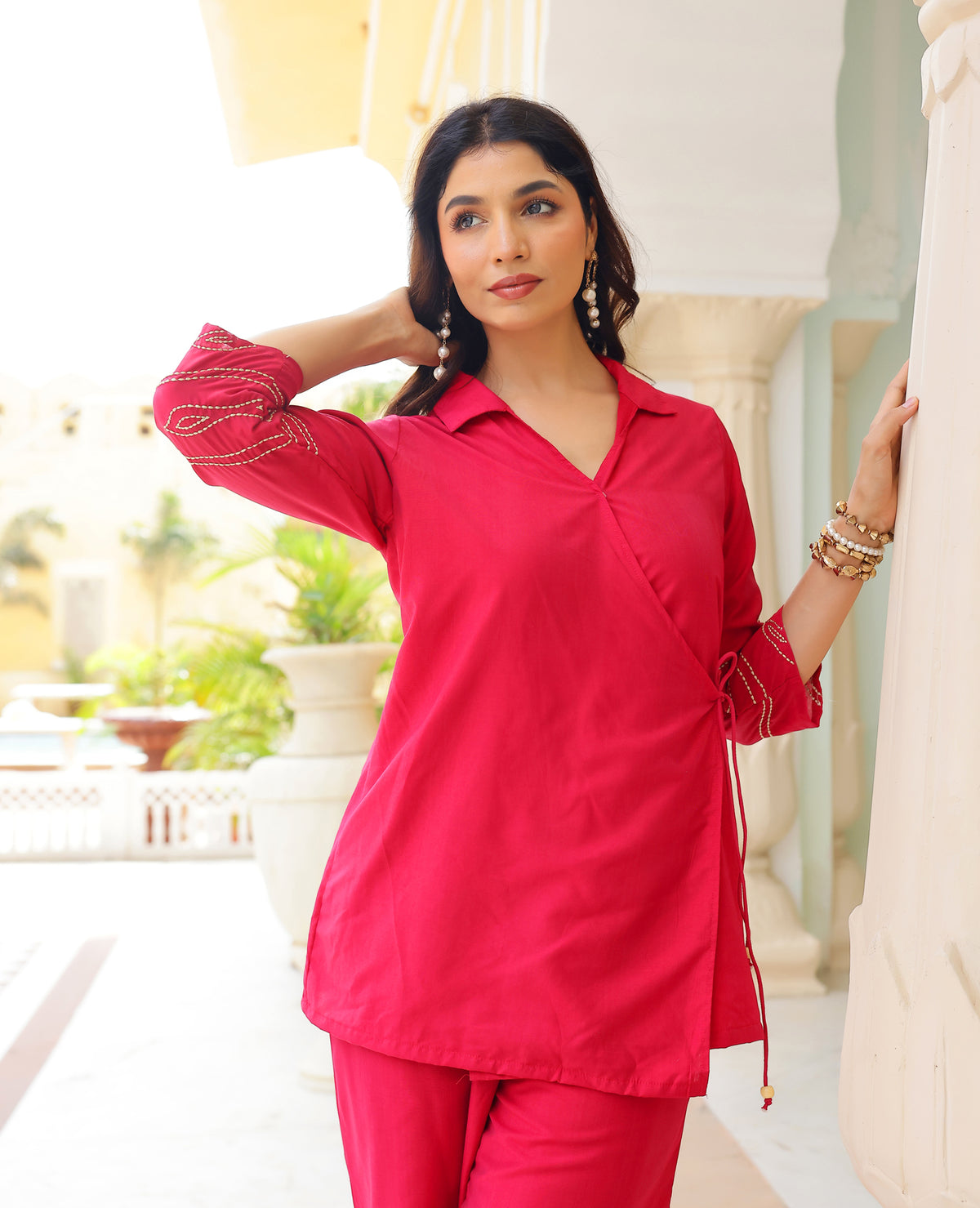 Kantha Pink Chanderi Coord Set