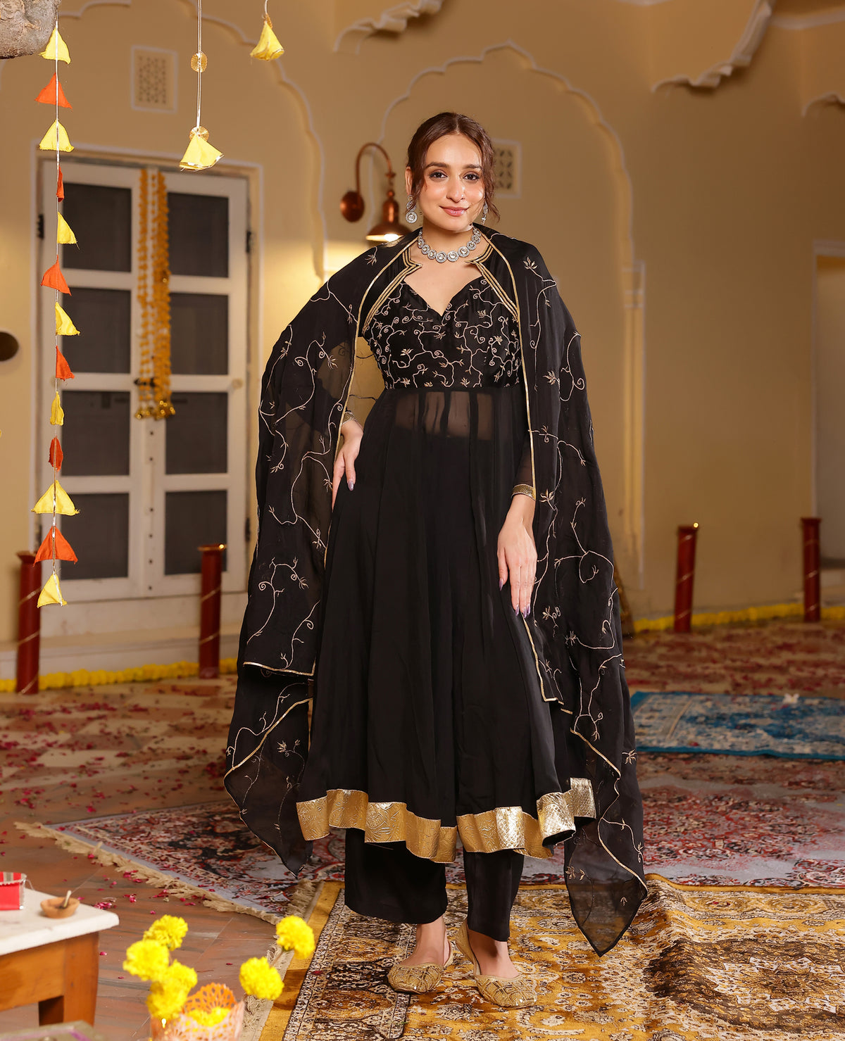 Mishri Black Oragnza Suit Set