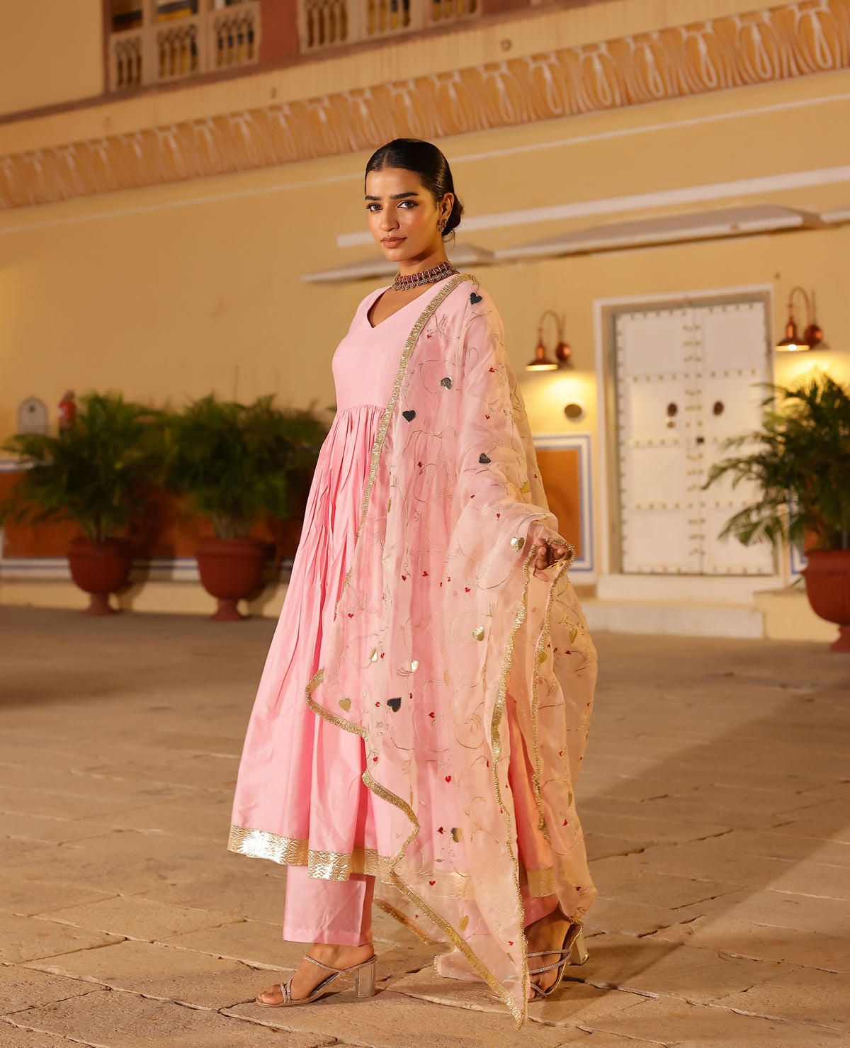 Taana Pink Chanderi Suit Set
