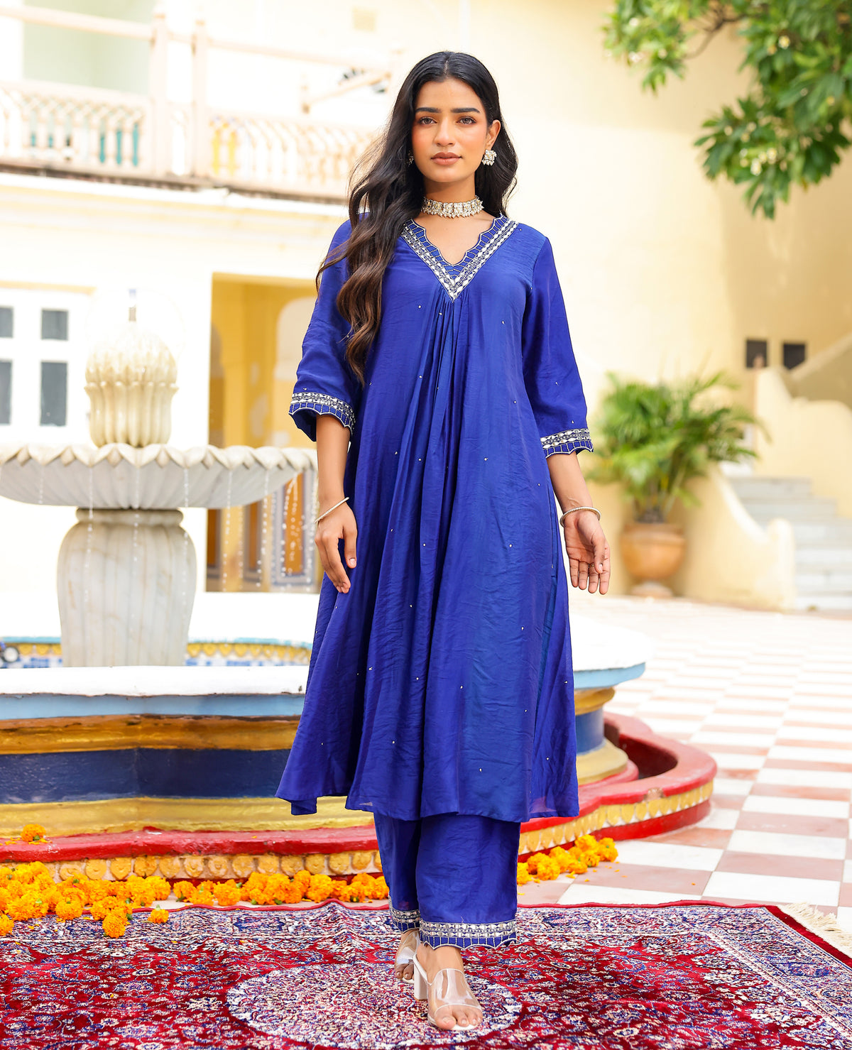 Noor Blue Chanderi Suit Set