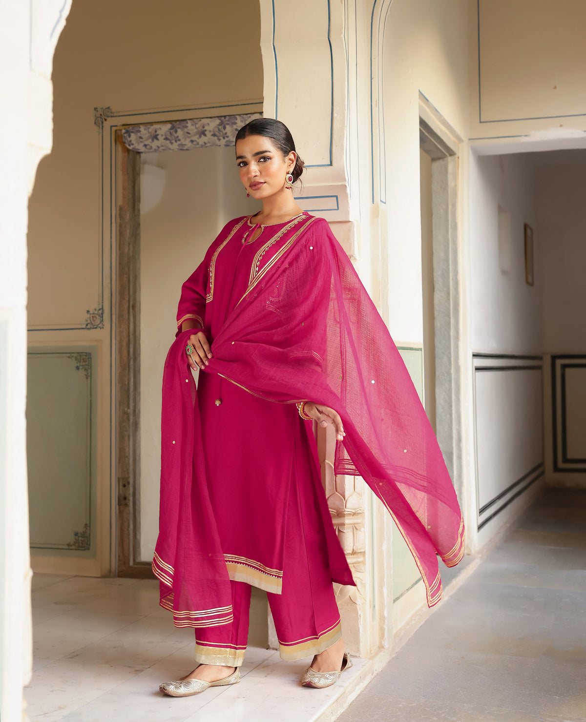 Nazakat Pink Chanderi Suit Set