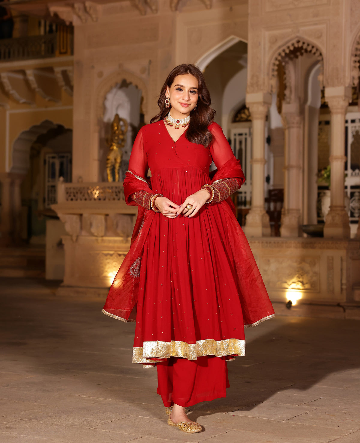 Kumud Red Georgette Suit Set