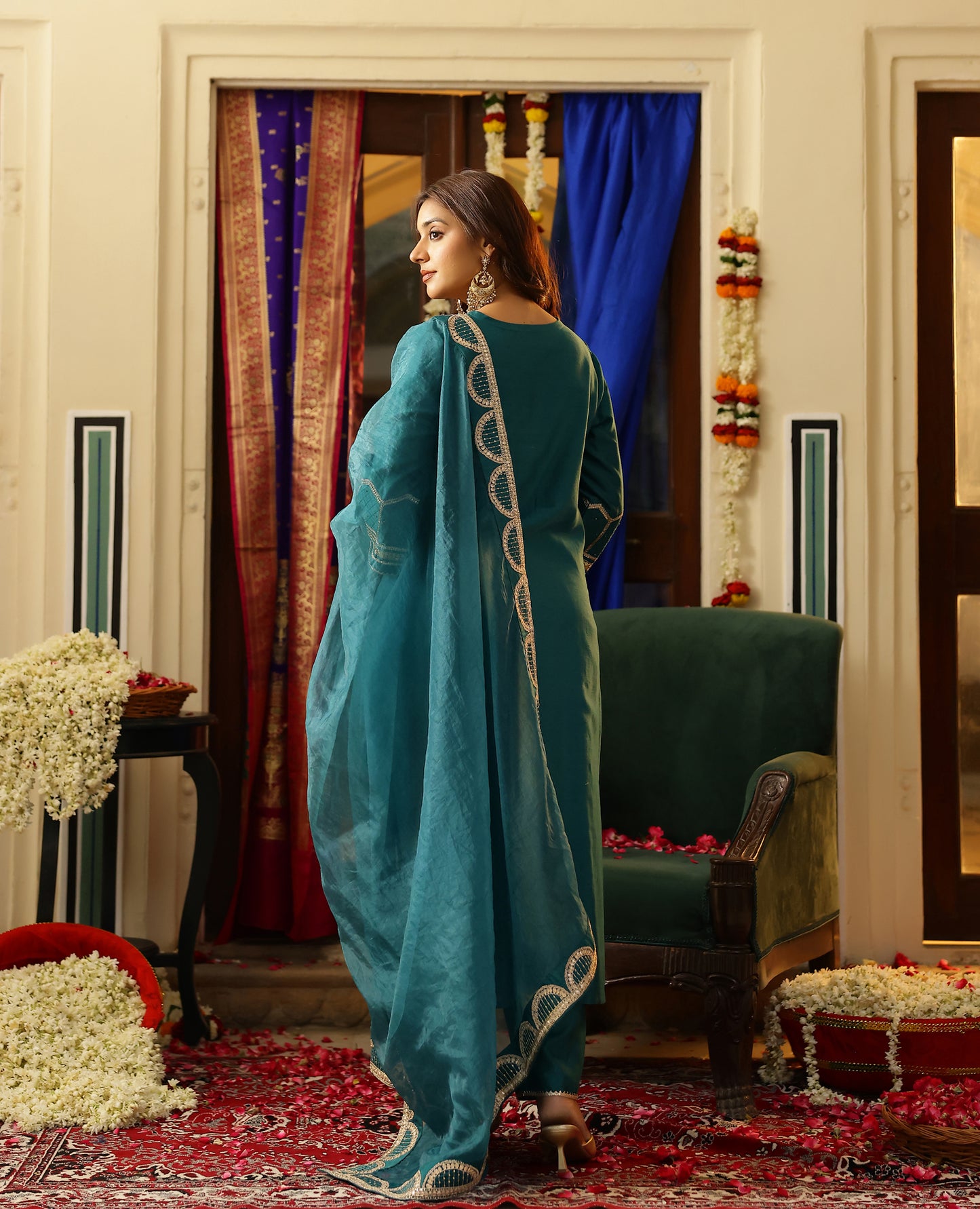 Vamika Green Chanderi Suit Set