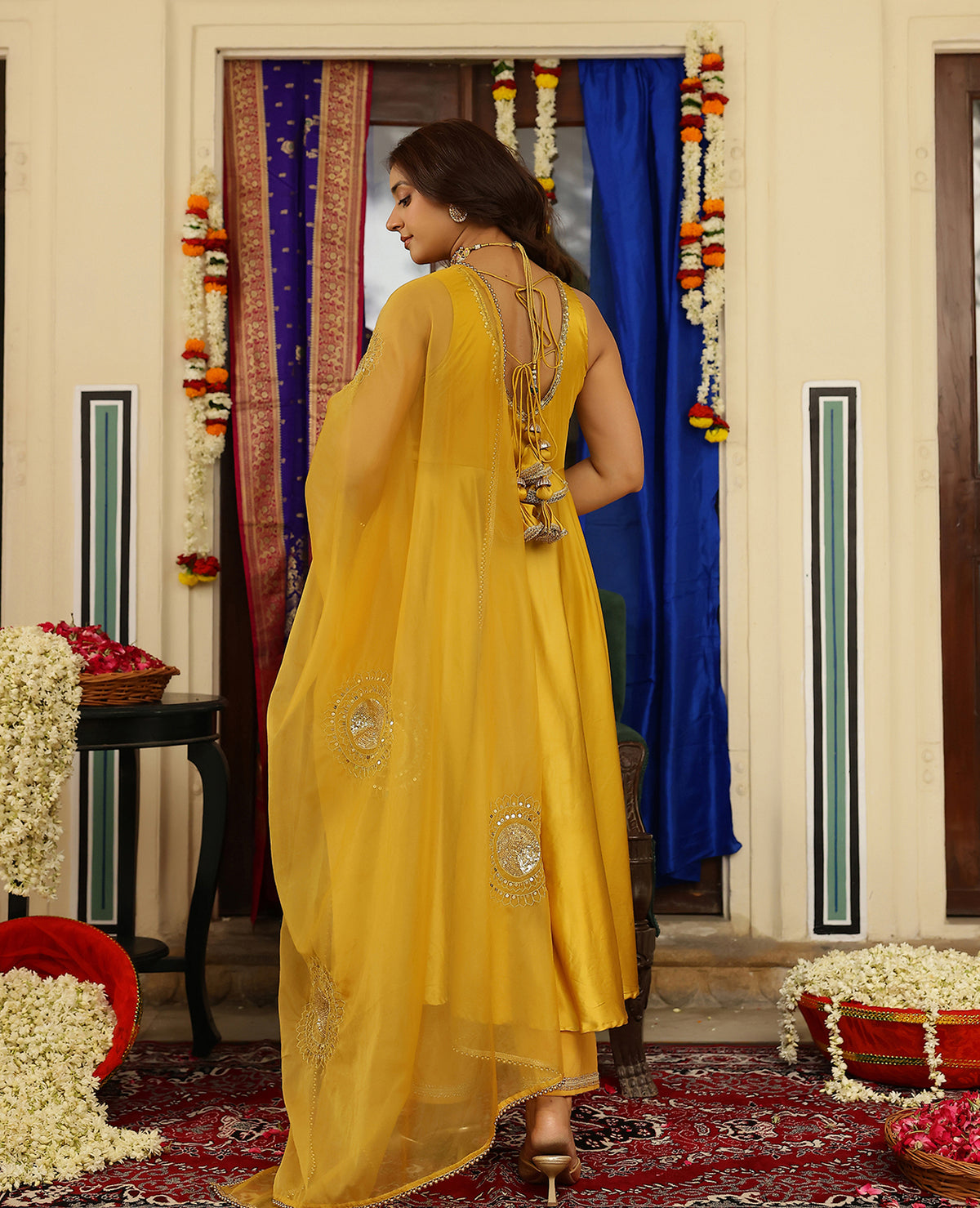Chandra Mustard Satin Suit Set
