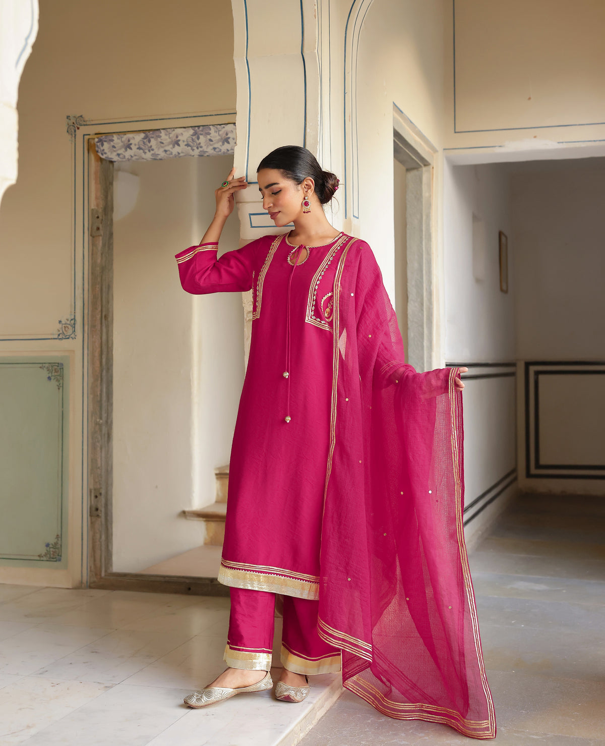 Nazakat Pink Chanderi Suit Set