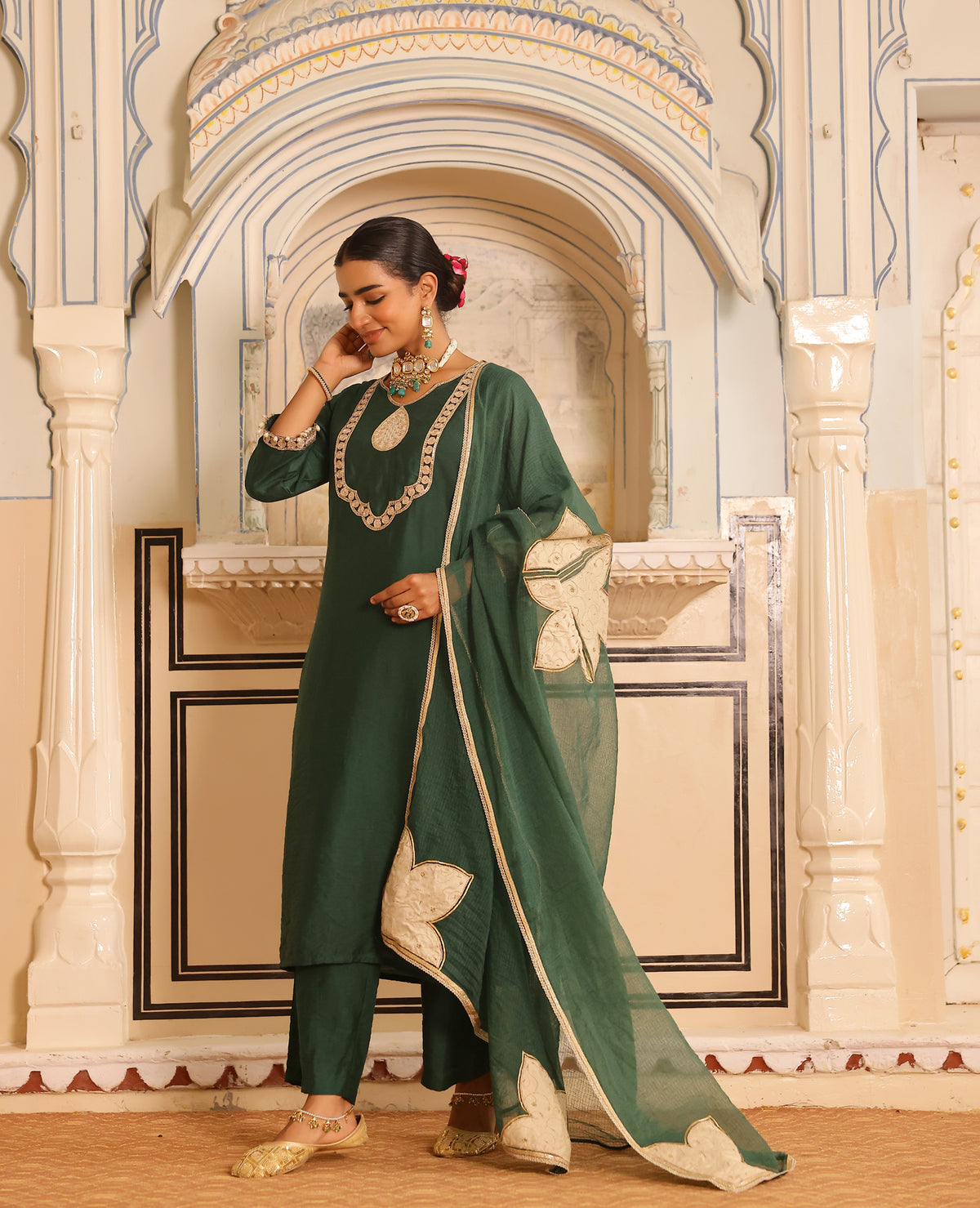 Manjari Green Chanderi Suit Set