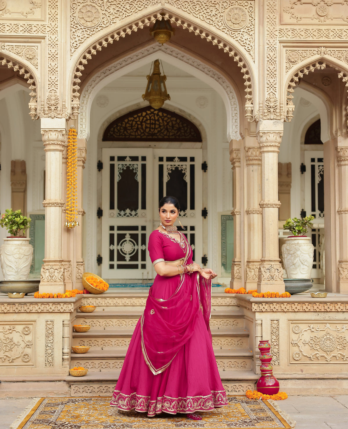 Mallika Pink Chanderi Lehenga Set