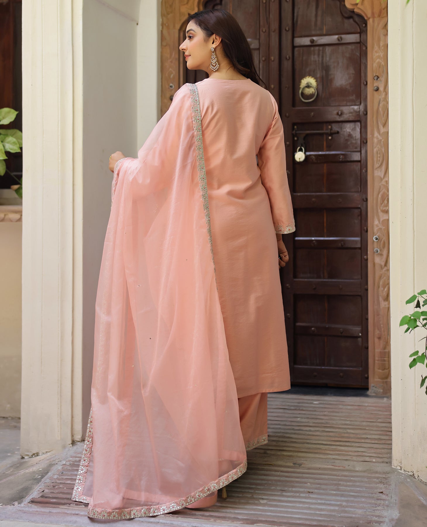Roohani Peach Chanderi Suit Set