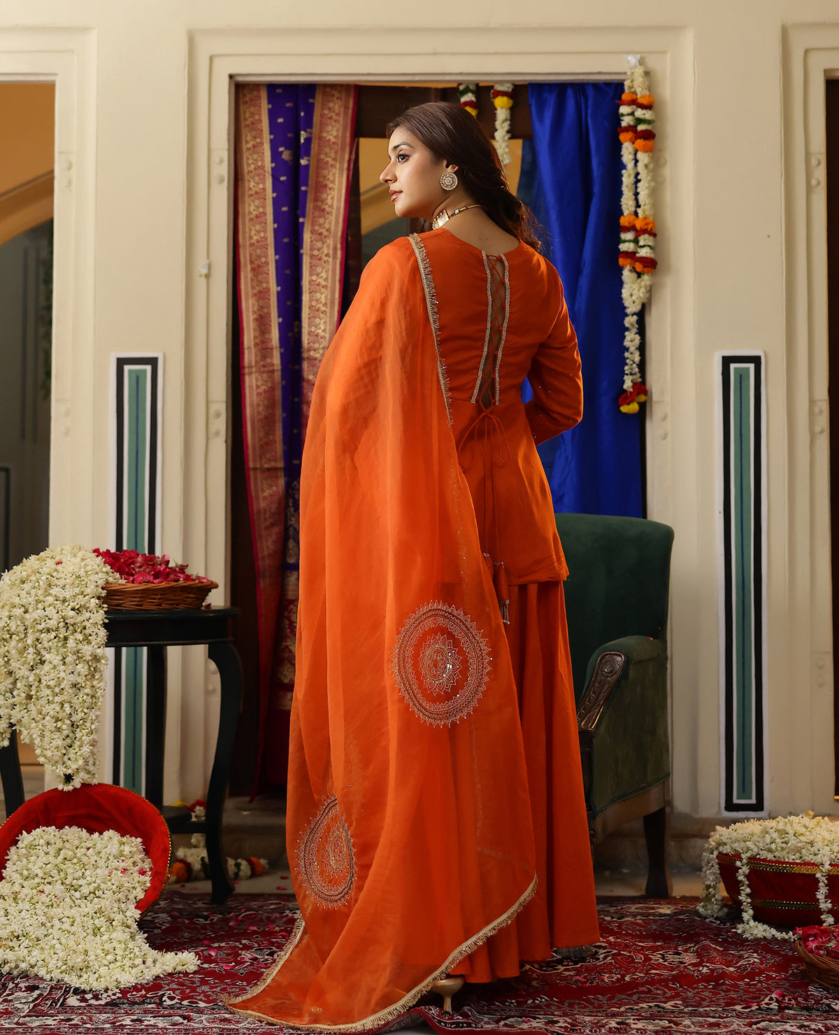 Avni Rust Orange Chanderi Suit Set