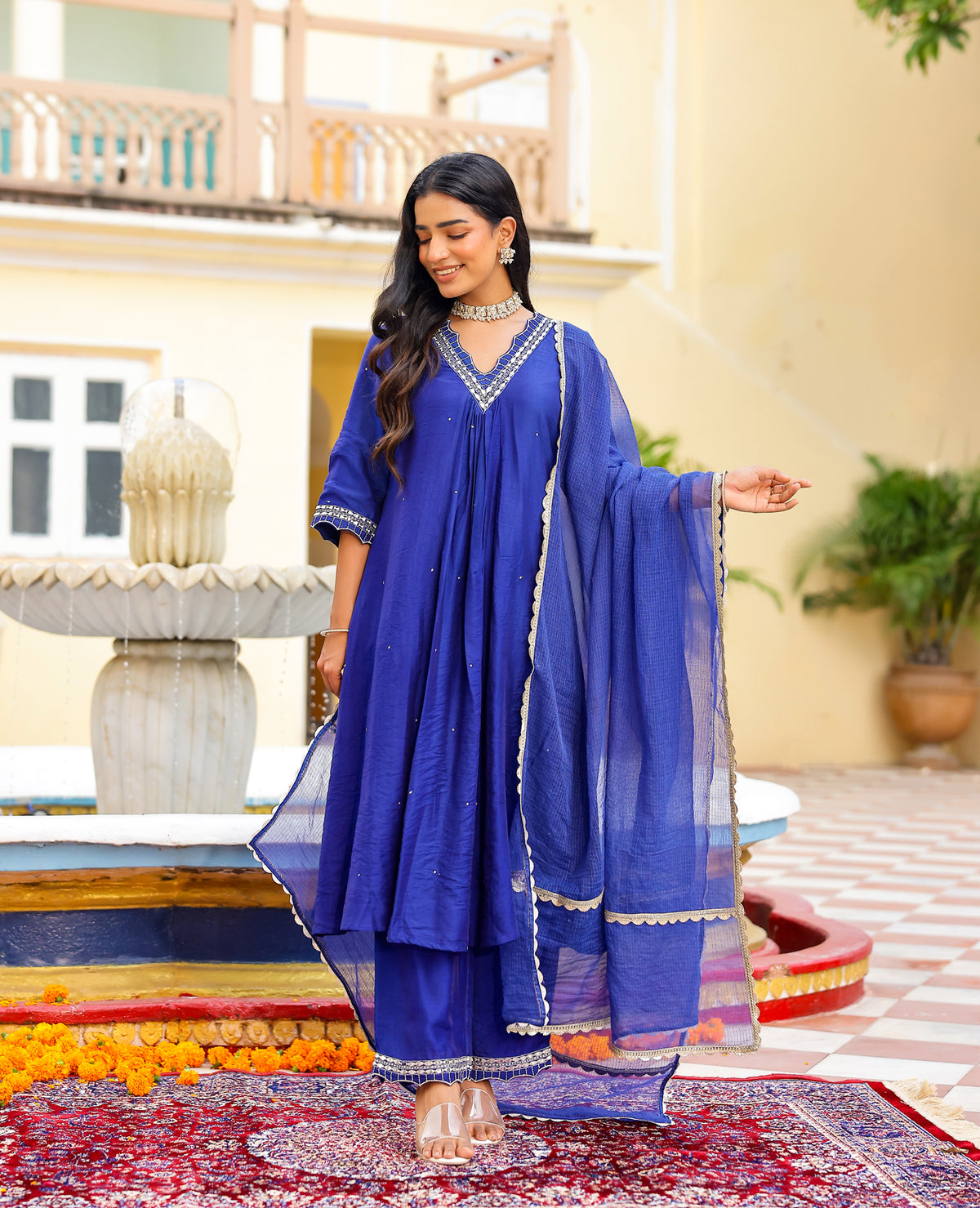 Noor Blue Chanderi Suit Set