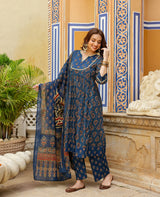 Vanya Blue Printed Cotton Suit Set