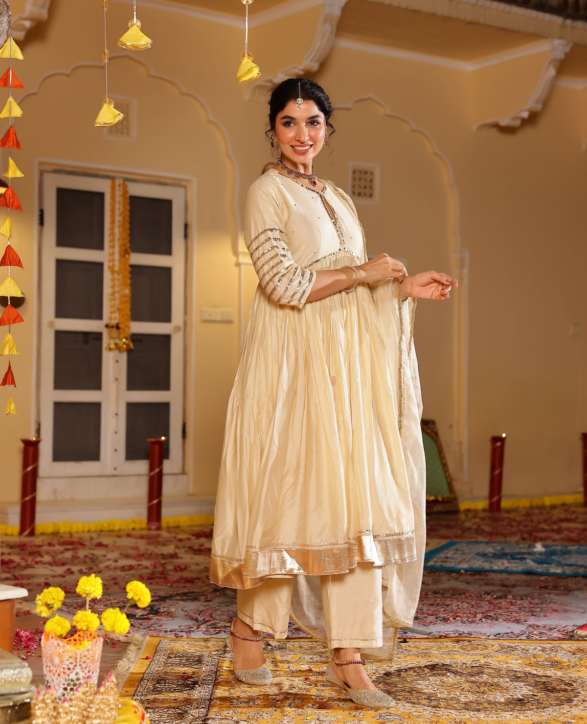 Bahaar Beige Chanderi Suit Set
