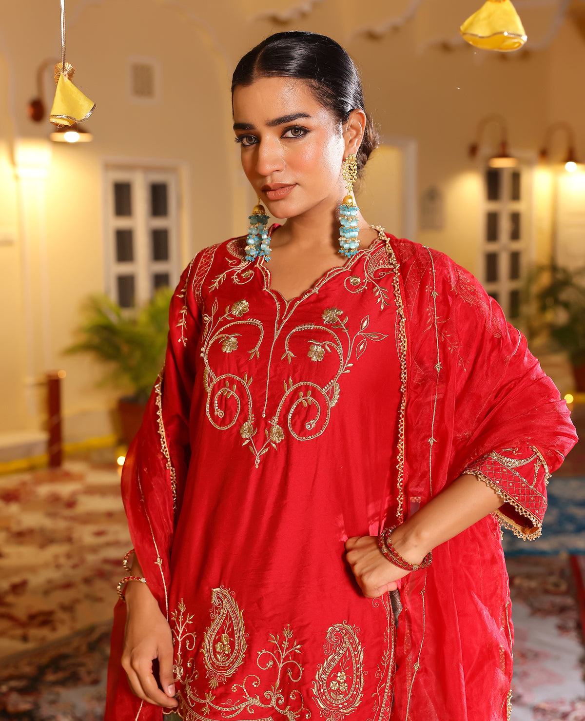Kasturi Red Chanderi Suit Set