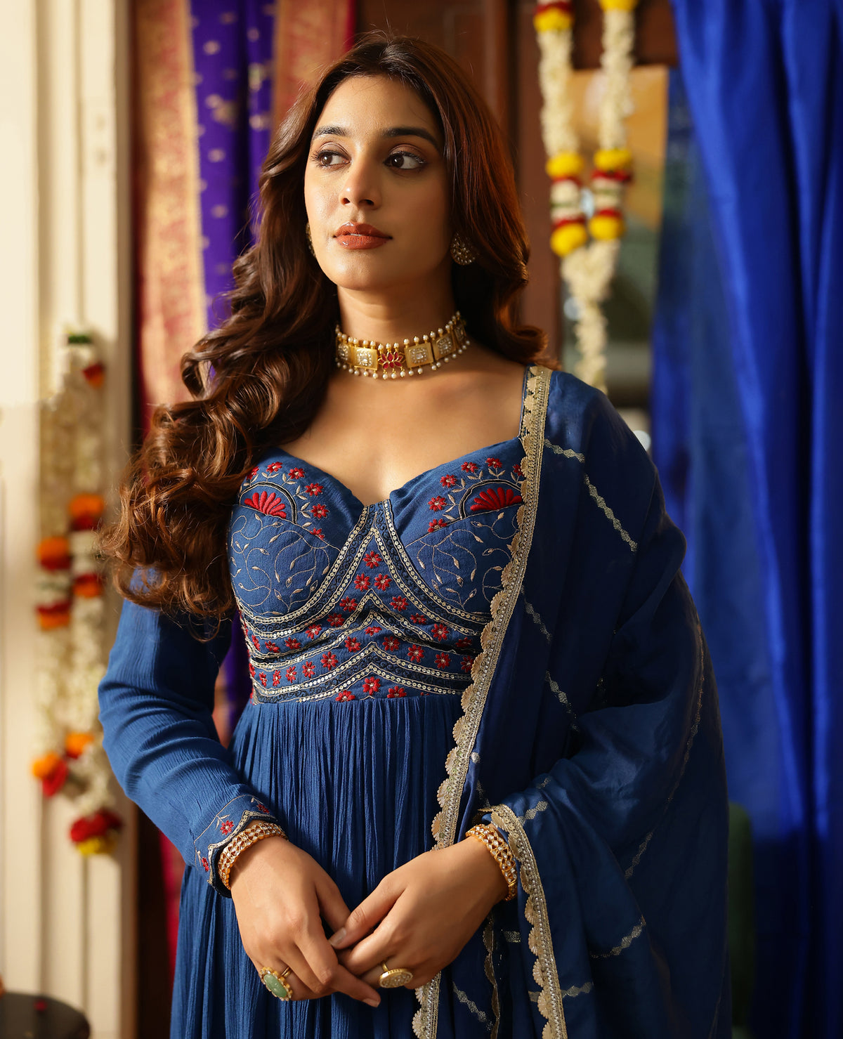 Ratnara Blue Rayon Crush Suit Set