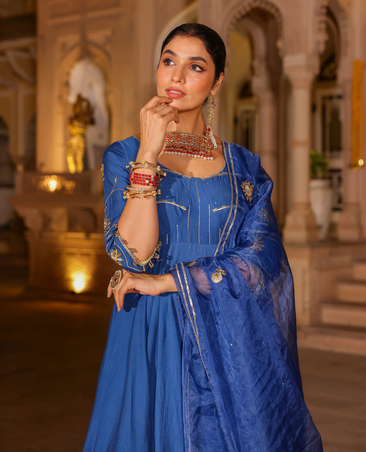 Jashri Blue Chanderi Suit Set