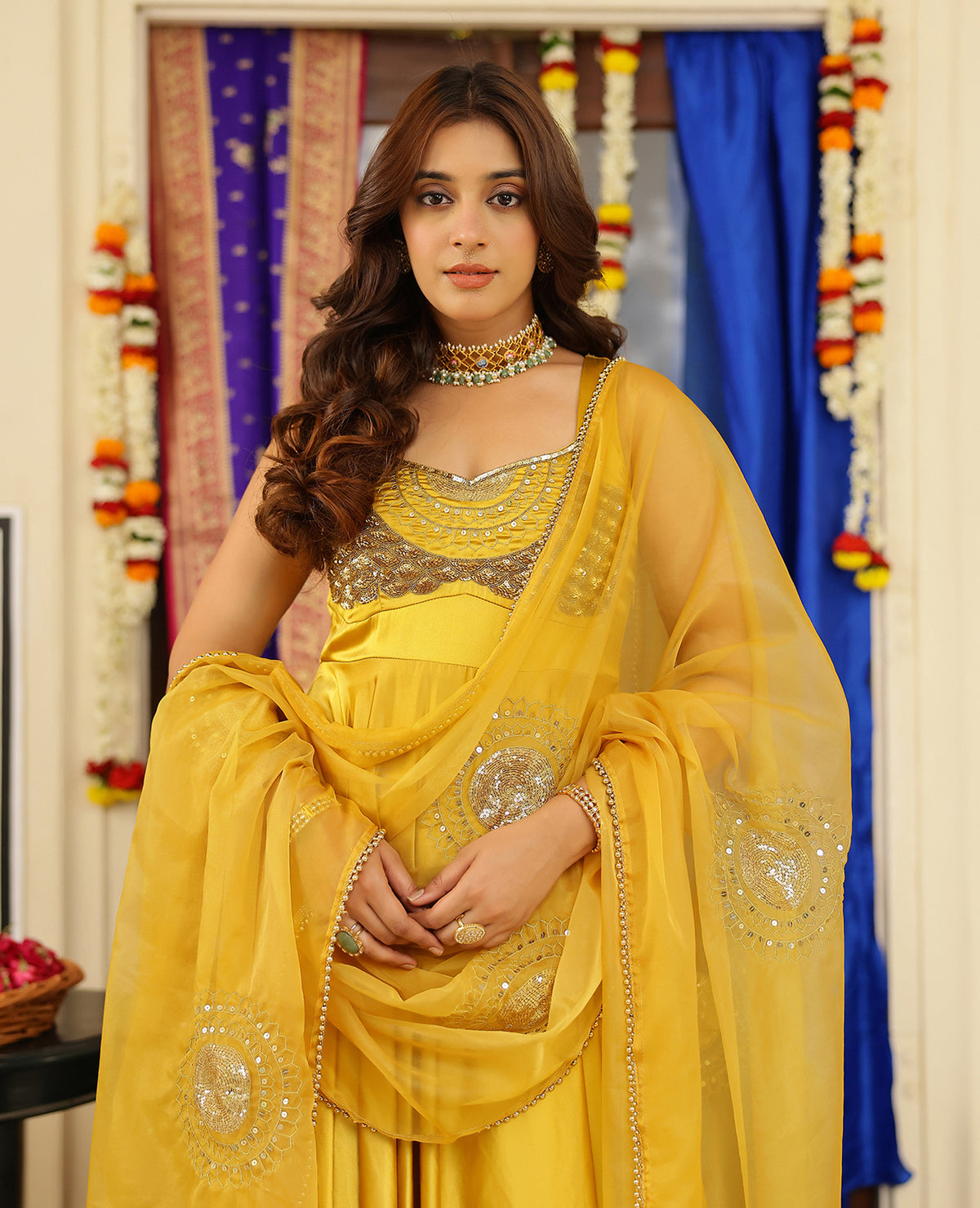 Chandra Mustard Satin Suit Set