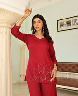Veda Wine Rayon Coord Set