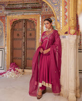Raaj Wine Rayon Aangi Suit Set