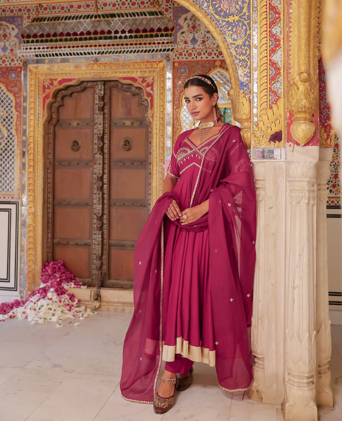 Raaj Wine Rayon Aangi Suit Set