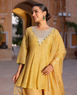 Malvika Yellow Tissue Suit Set