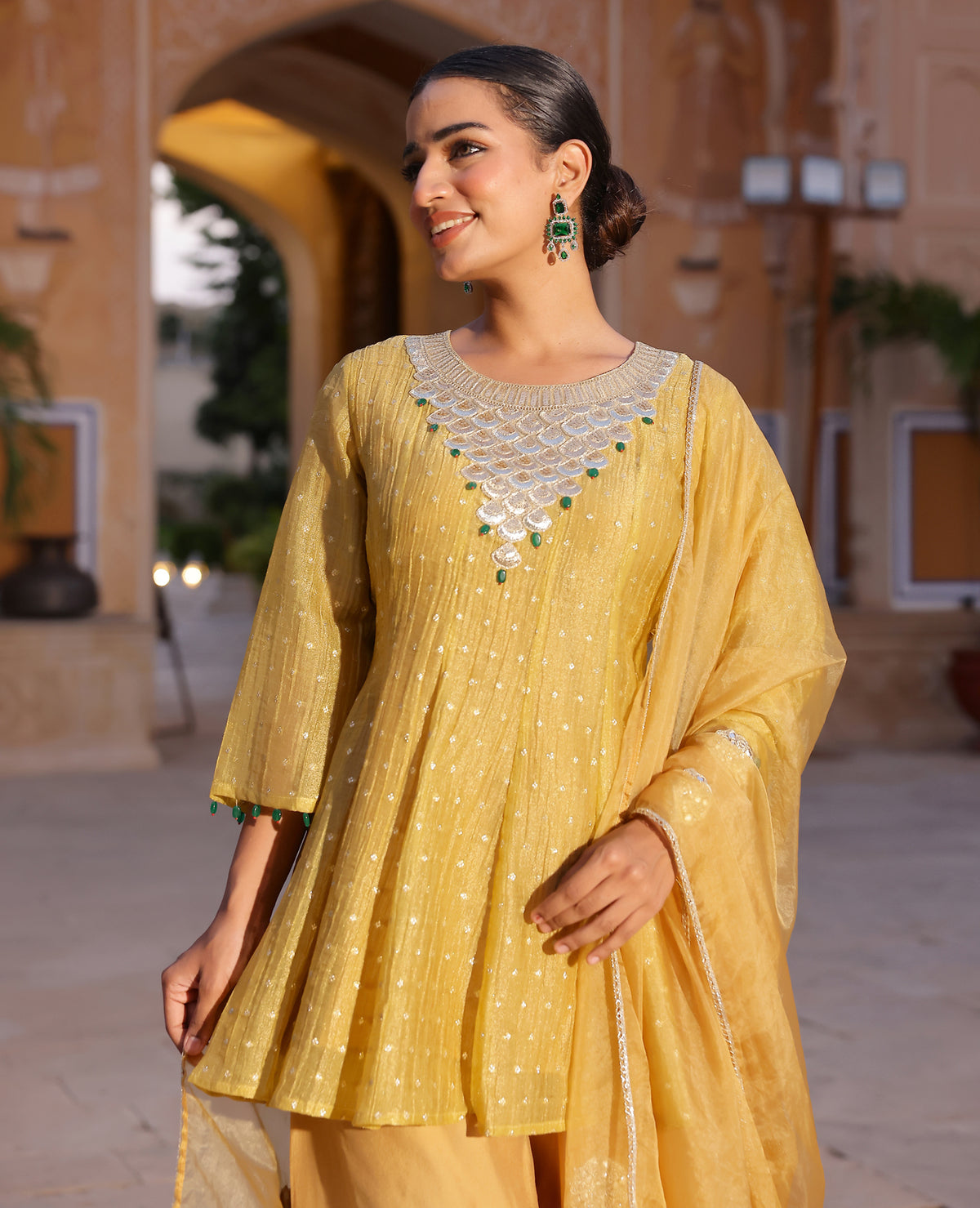Malvika Yellow Tissue Suit Set