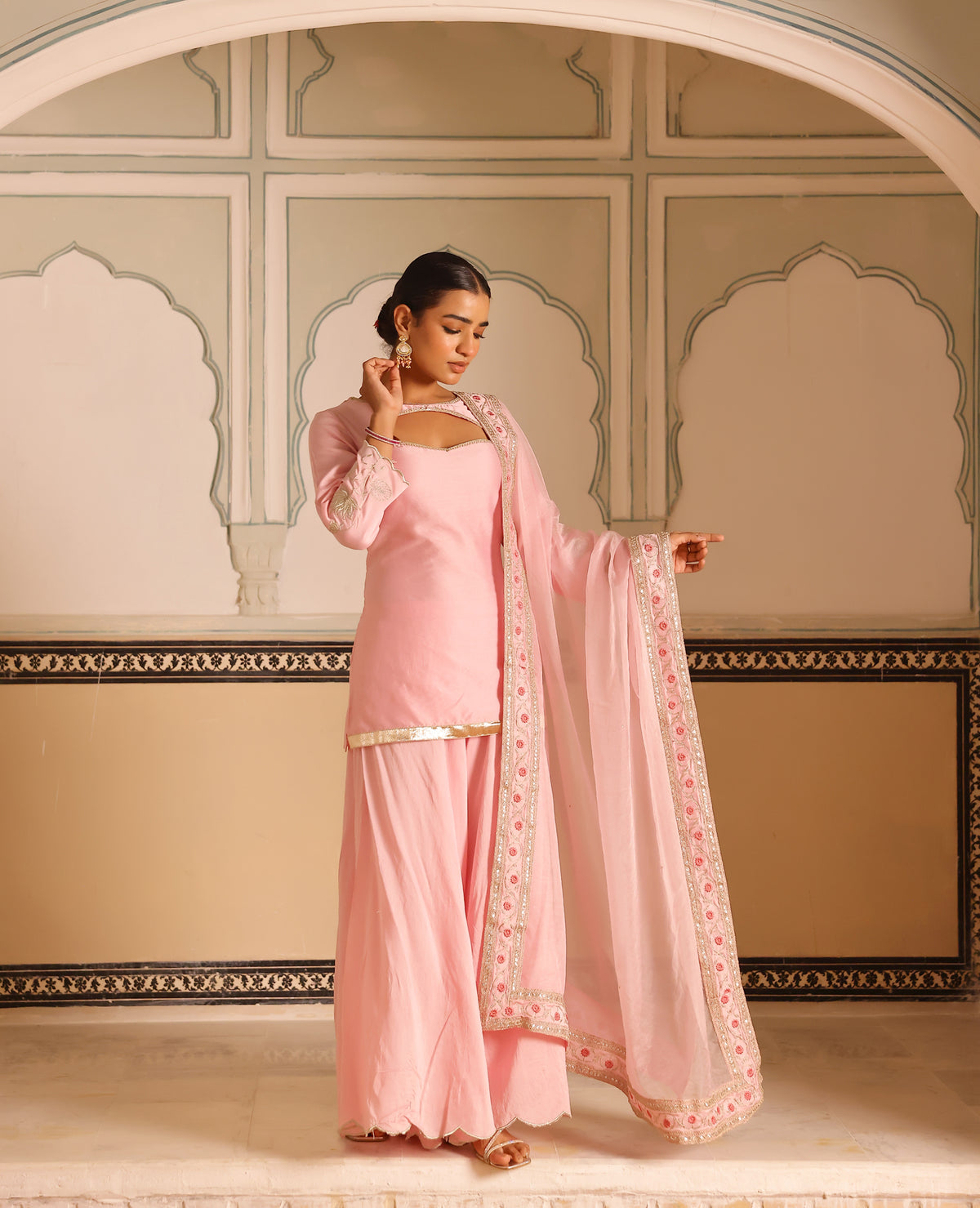 Myra Pink Chanderi Suit Set