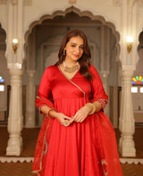 Baana Red Satin Suit Set