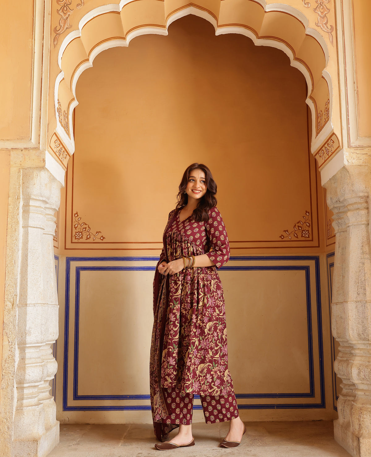 Anaya Purple Printed Cotton Suit Set