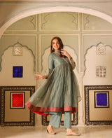 Leela Blue Tissue Suit Set