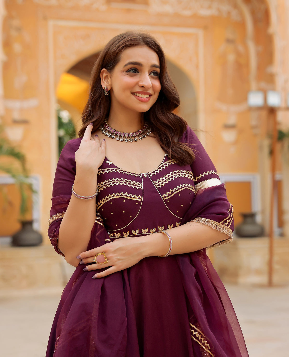 Chandni Purple Chanderi Suit Set