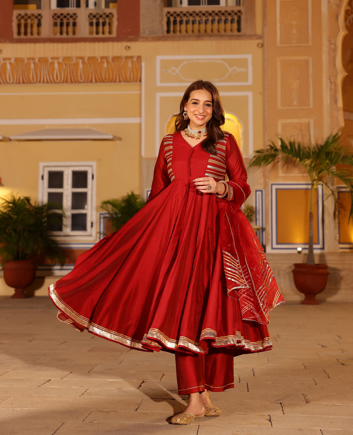 Gul Maroon Chanderi Suit Set
