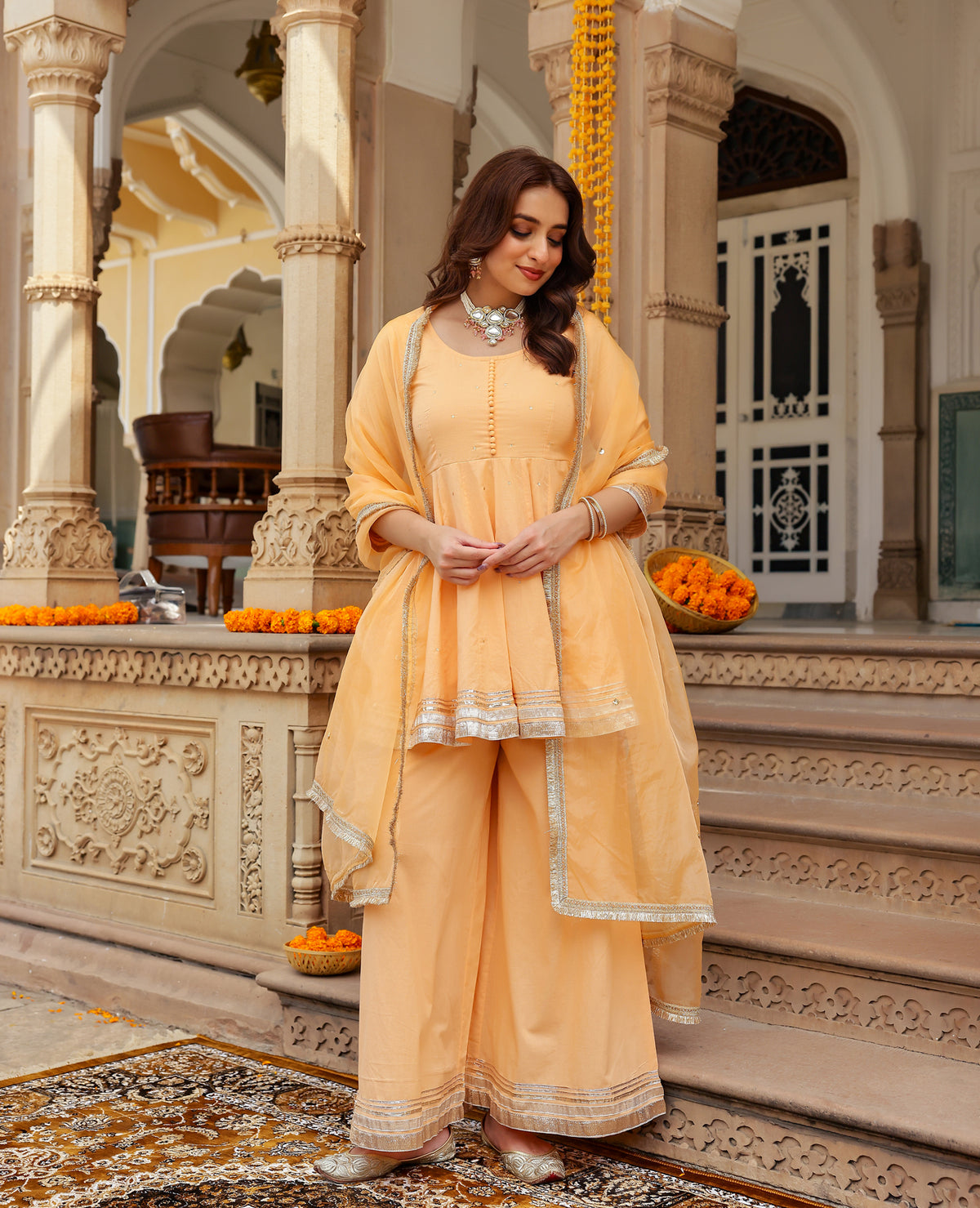 Sera Peach Cotton Suit Set