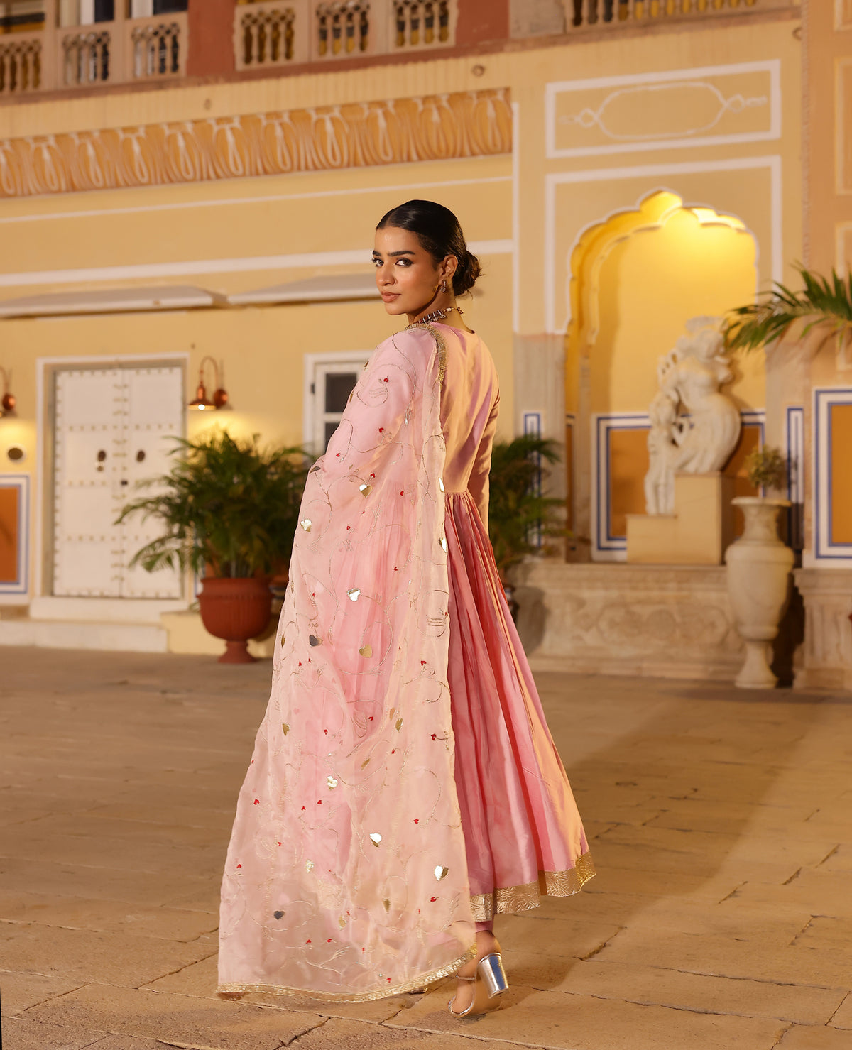 Taana Pink Chanderi Suit Set