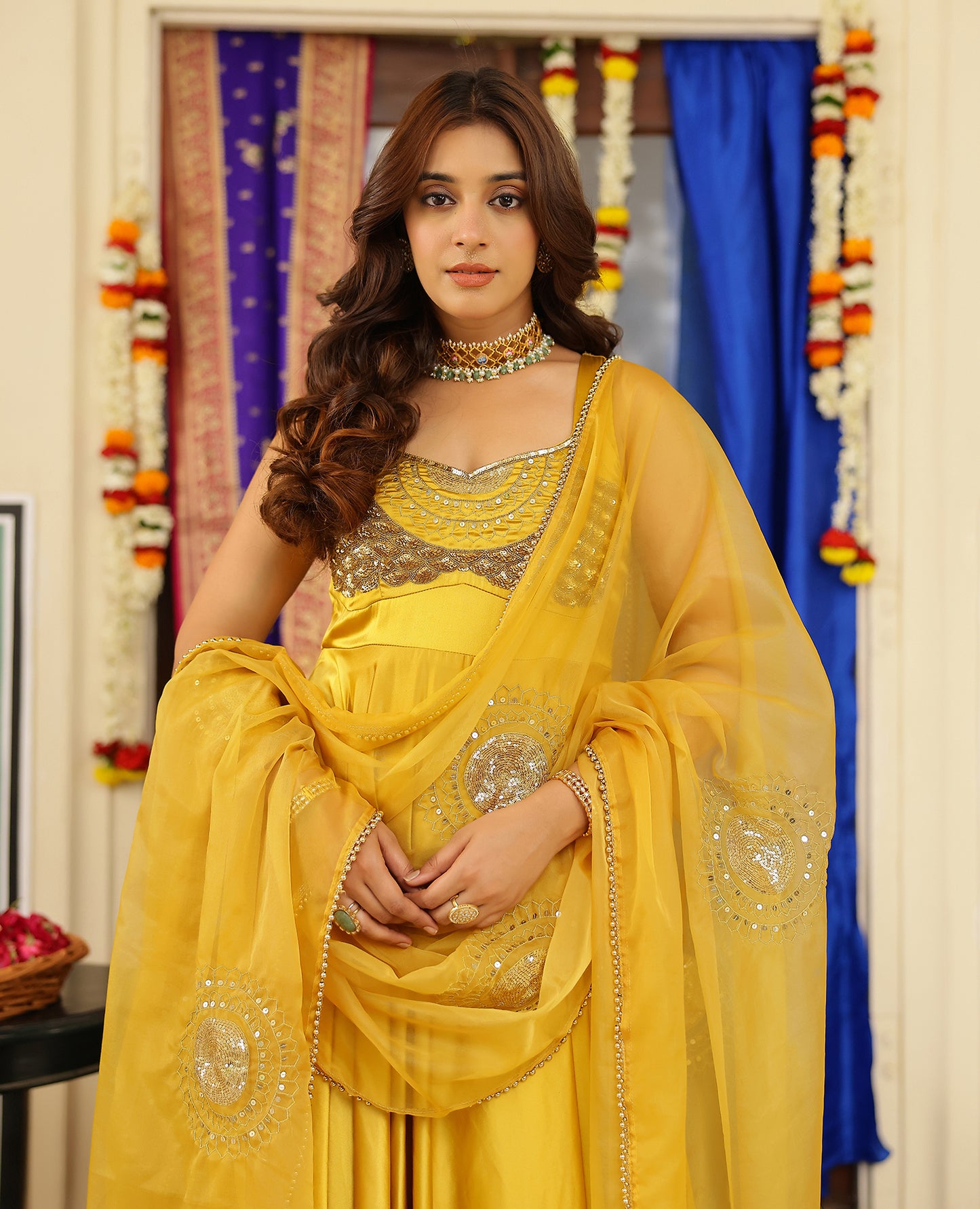 Chandra Mustard Satin Suit Set
