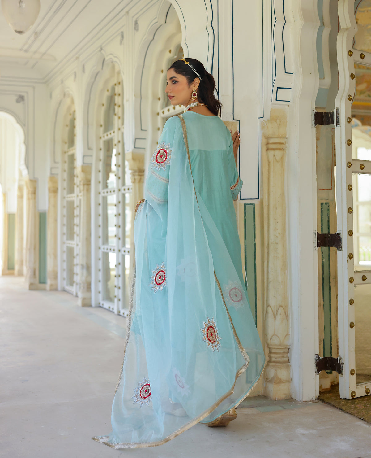 Aabroo Blue Chanderi Suit Set