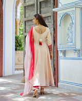 Hasta Beige Chanderi Suit Set