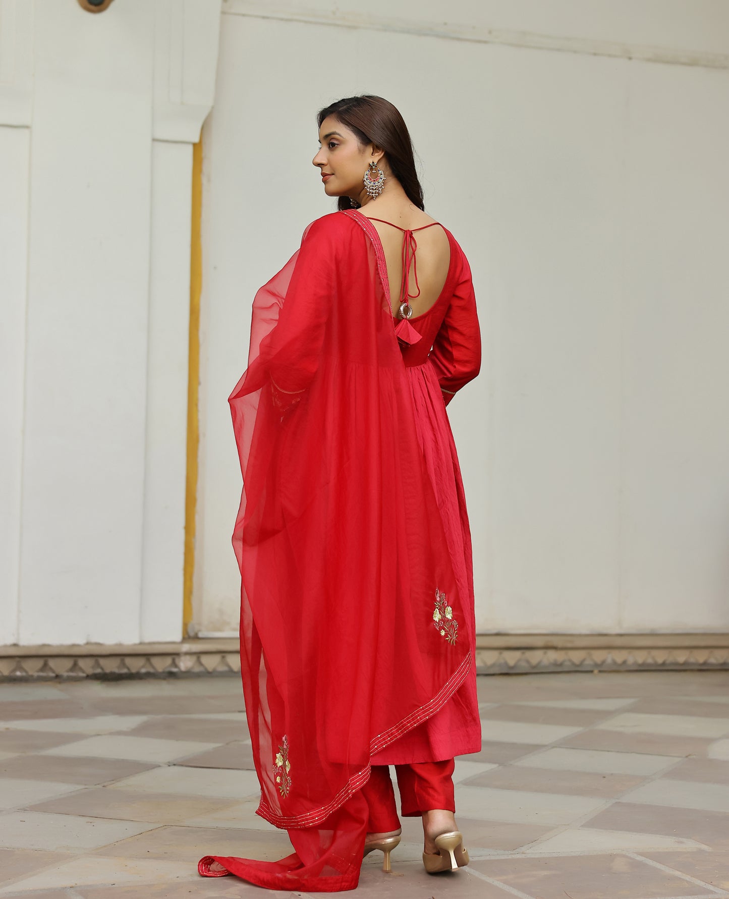 Surkh Red Chanderi Suit Set