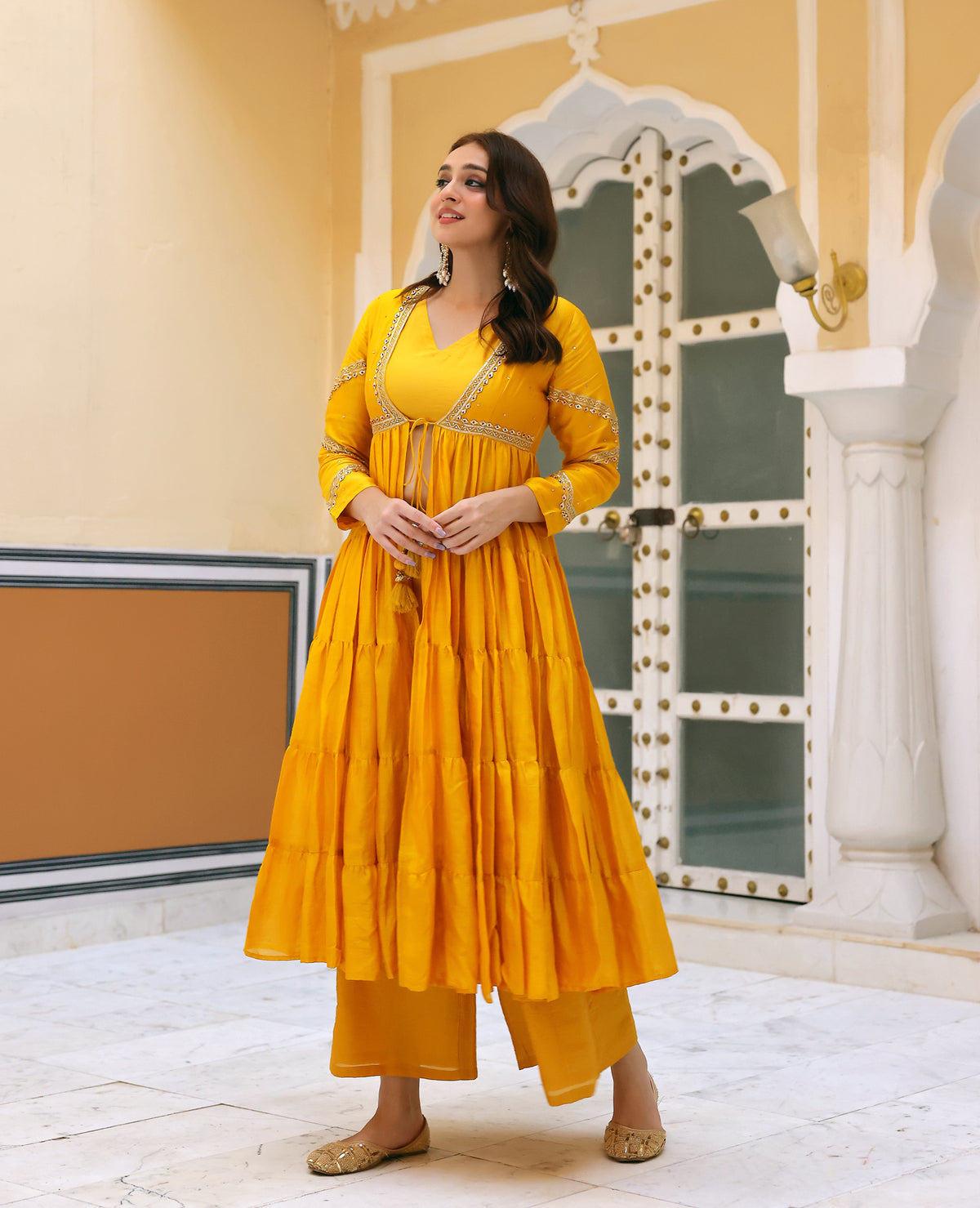 Husnara Mustard Chanderi Coord Set