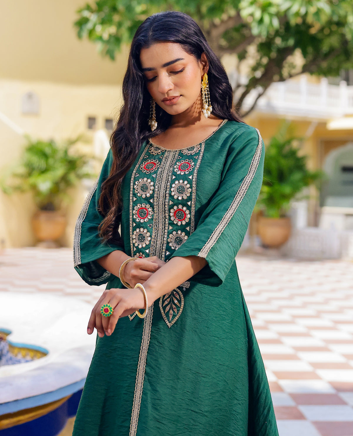 Saaj Green Chanderi Kurta Set