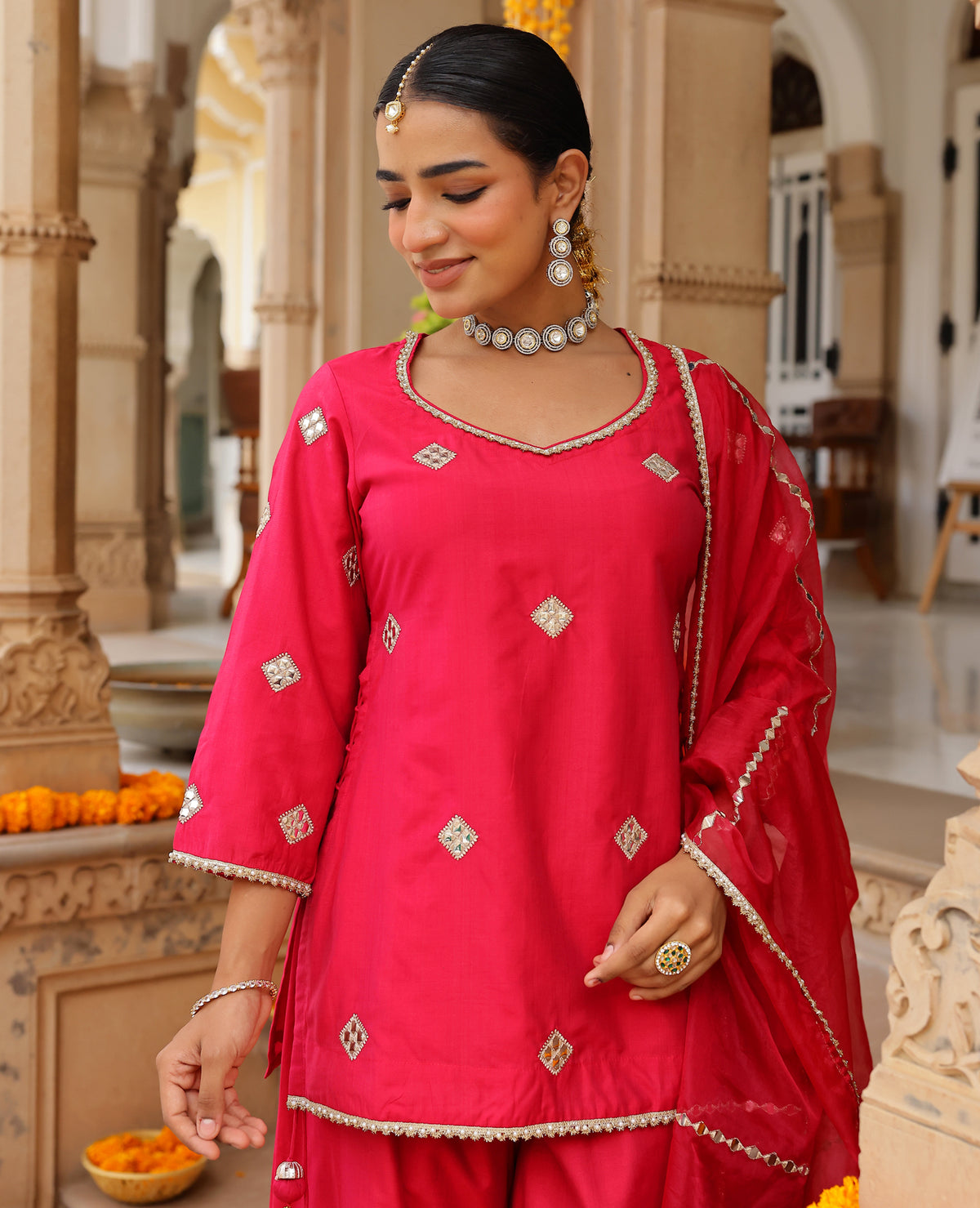 Kiran Pink Chanderi Suit Set