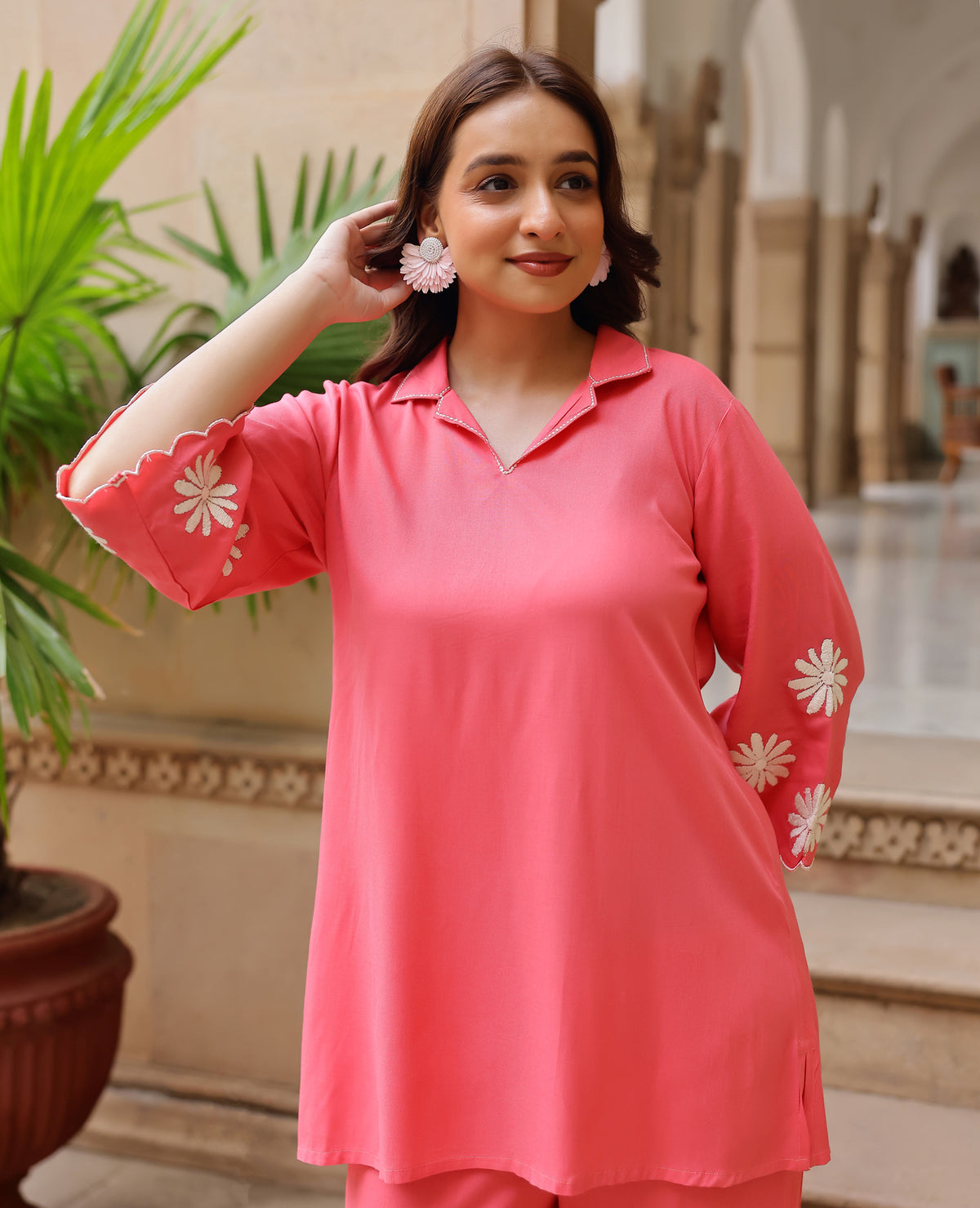 Aarvi Pink Rayon Coord Set