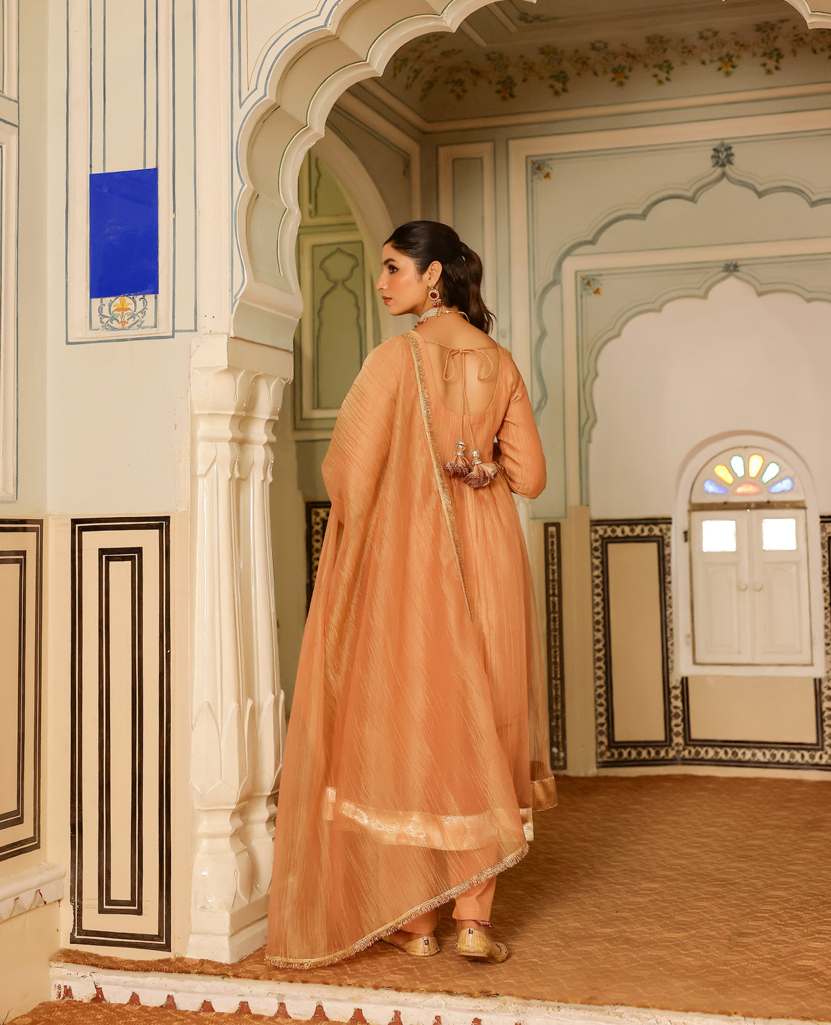 Avika Peach Tissue Suit Set