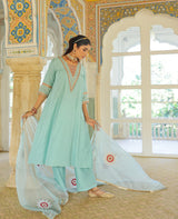 Aabroo Blue Chanderi Suit Set